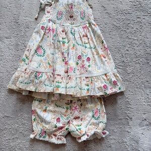 SweetHoney Cream Floral Bunny Matching Set with Pink & Green Accents